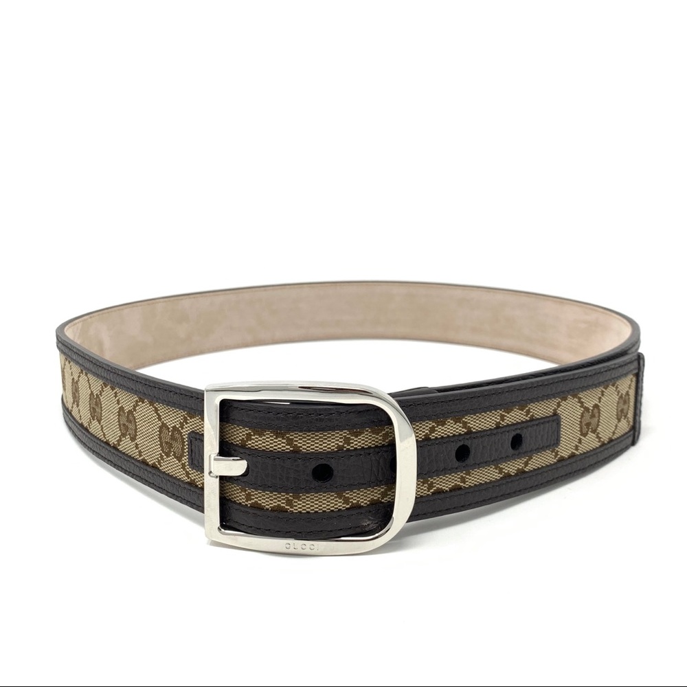 Gucci Brown Leather & Canvas Belt - Picture 2 of 4